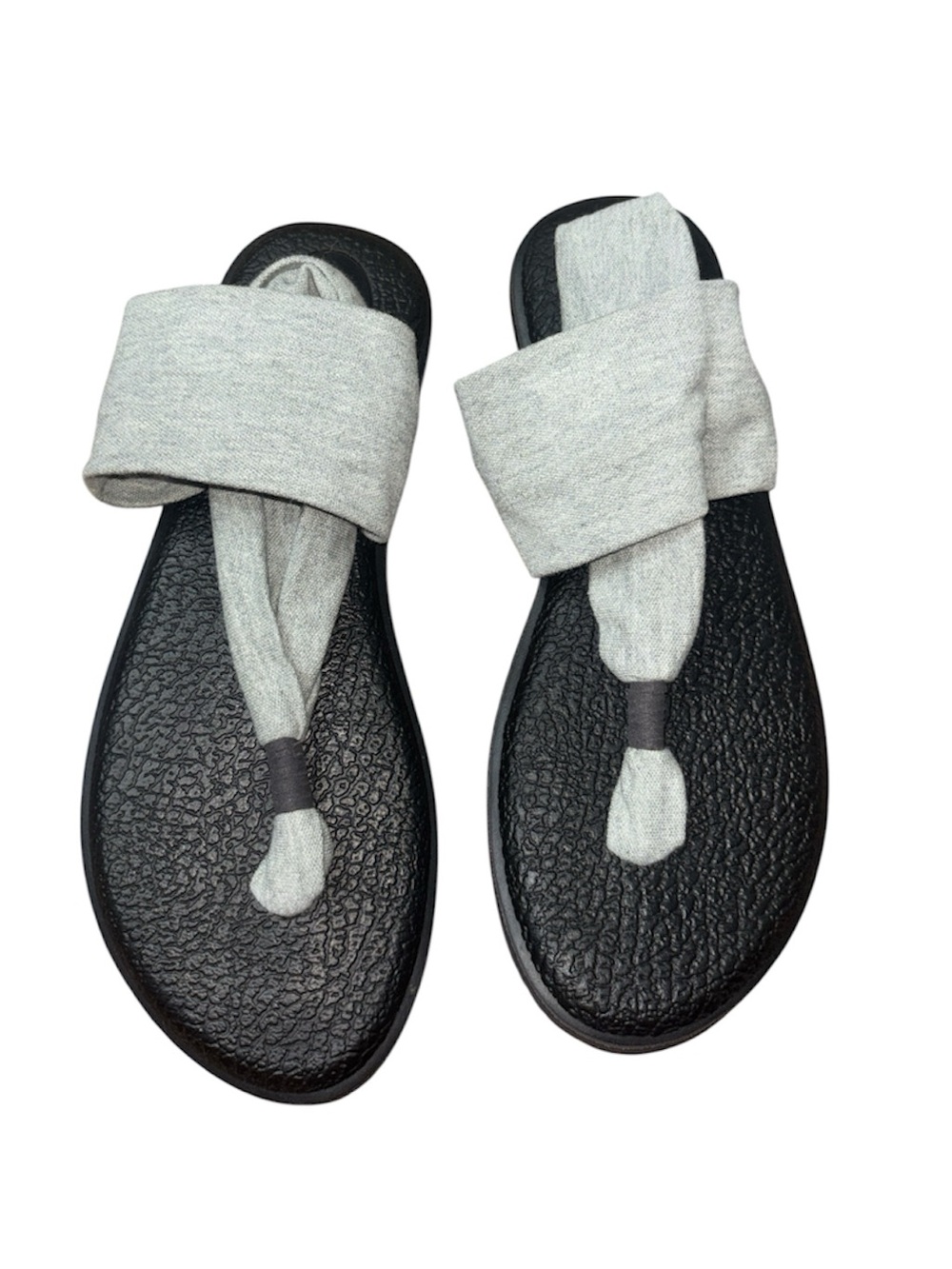 Sanuk Fabric Sandals Grey Black Straps Thong Flat Summer Size 8